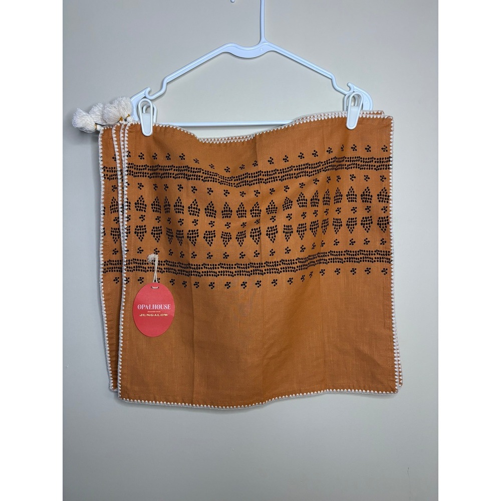 Opalhouse Jungalow 4pk Cotton Napkins Clay Orange Black Block Print Tassels NEW